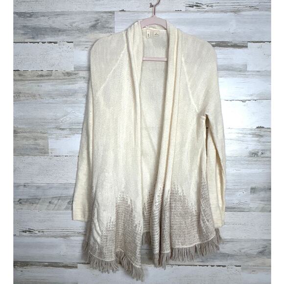 Anthropologie Moth Womens Medium Cream Brown Open Front Long Sleeve Cardigan - Picture 1 of 4